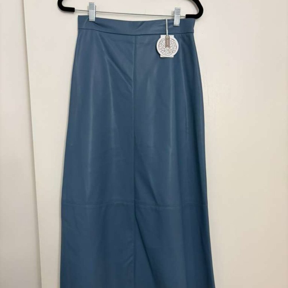 HAILEY  A-Line Seamed Faux Leather Skirt-Light Blue